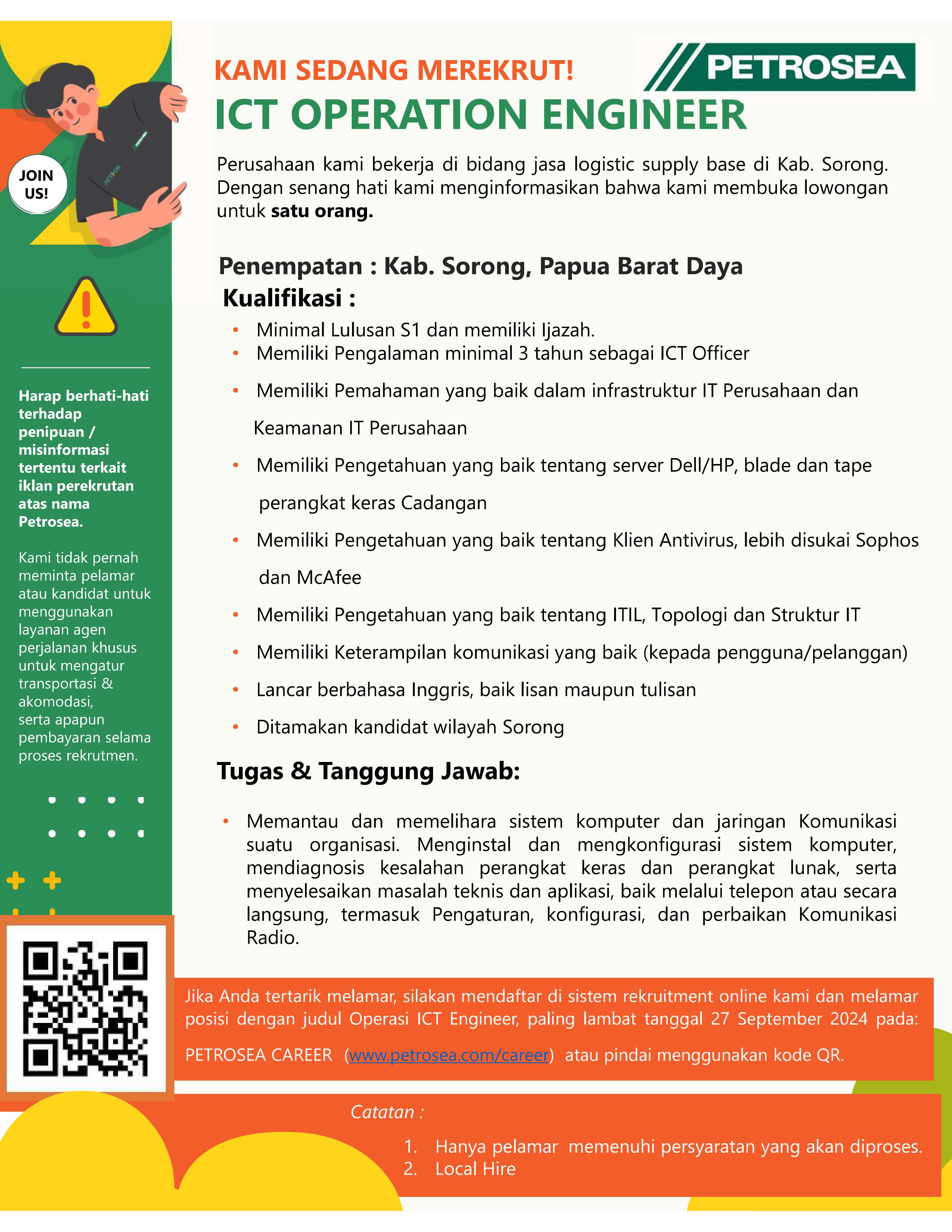 Rekruitmen Tenaga ICT OPERATION ENGINEER