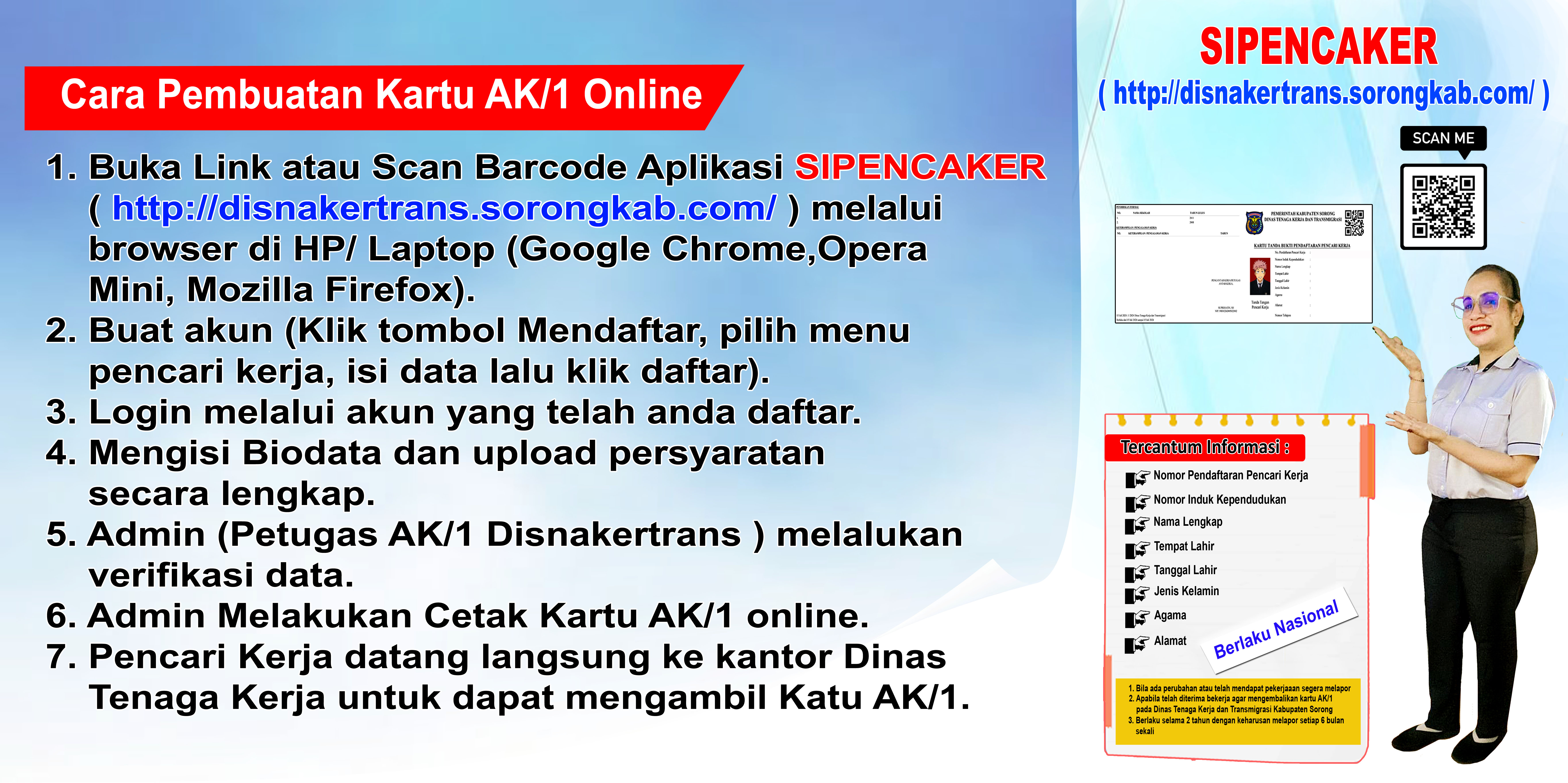 Daftar Kartu Pencari Kerja Online melaui Aplikasi SIPENCAKER Dinas Tenaga Kerja dan Transmigrasi Kabupaten Sorong